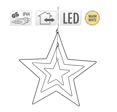 LED-Weihnachtsstern mit 126 warmweißen LEDs, 3 in 1, 20/41/60cm, Warmweiß, AX5322070